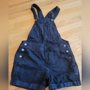 Women's black denim short overalls XS